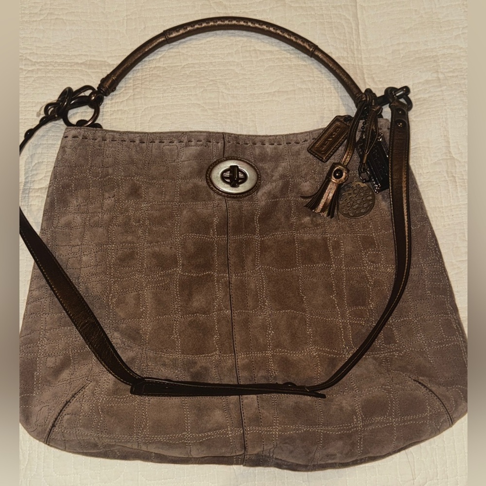 COACH Vintage Taupe Stitched Suede Hobo Bag - Never Worn